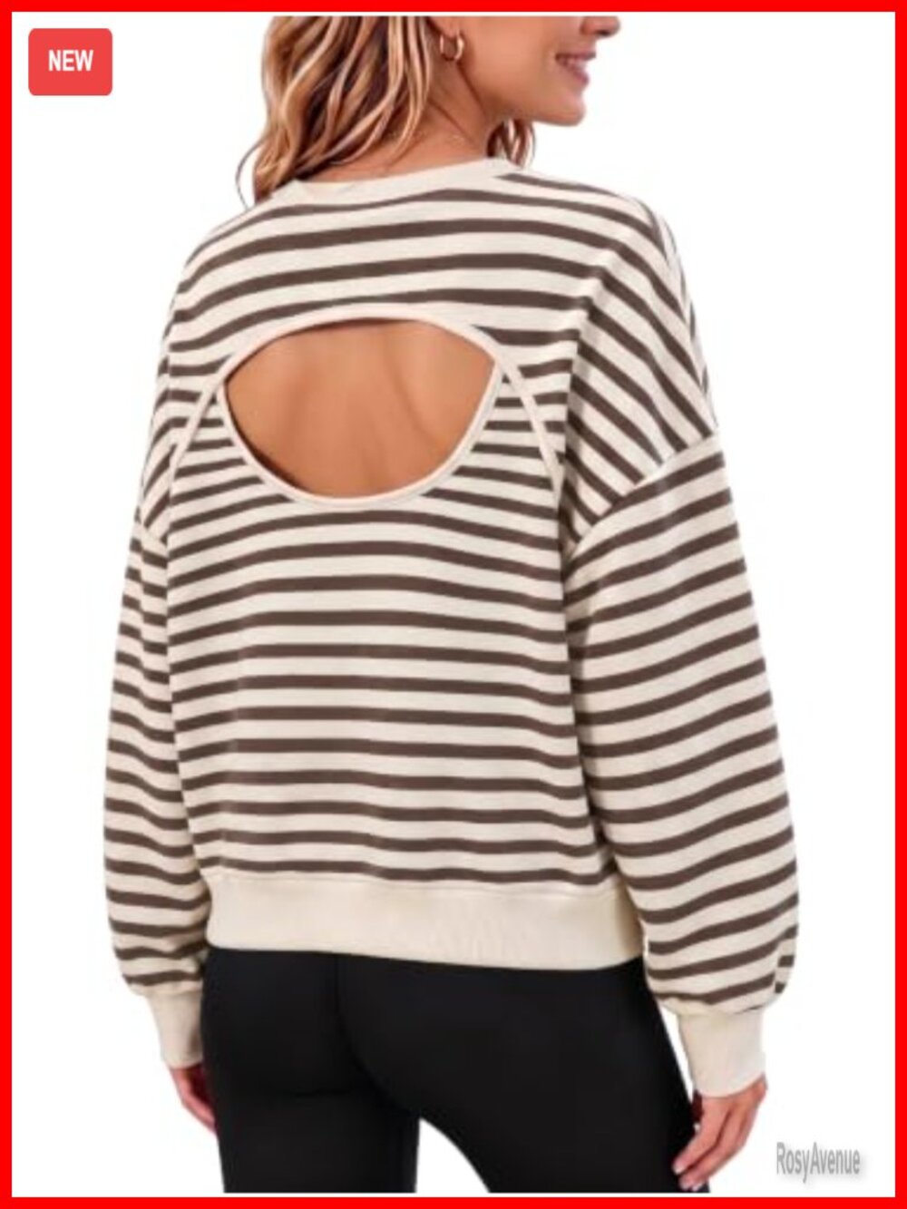 Oversized Striped Open Back Sweatshirt Casual Long Sleeve Pullover Top